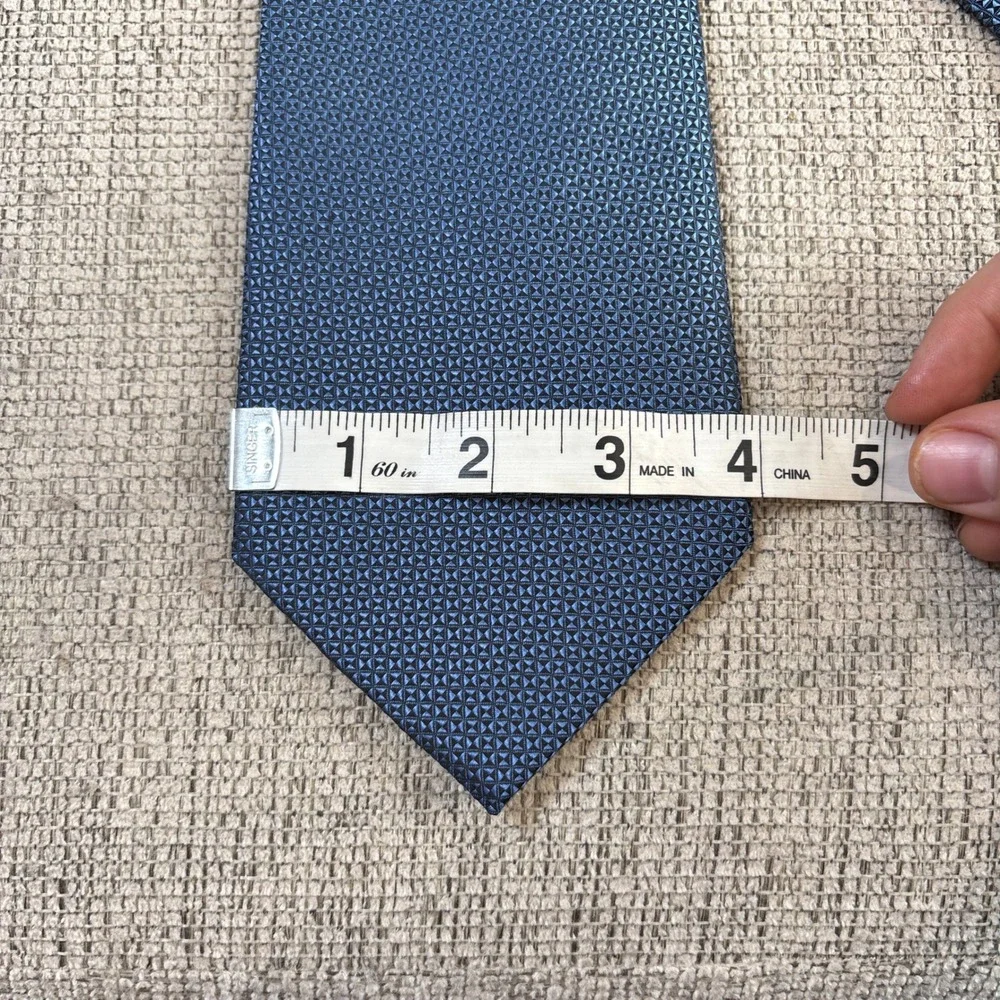DE AMANDA Mens Blue Geometric Pattern Silk Necktie Hand‎ Made